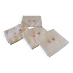 Lot de 4 grandes serviettes en lin monogramme brod colori blanc