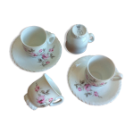 Lot de 4 tasses et 2 sous tasses haute porcelaine berry cordages