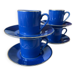 Lot de 4 tasses et sous - tasses guy degrenne bleu