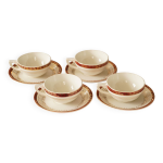 Lot de 4 tasses  th en porcelaine blanche, rouge et dore, ceranord