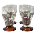 Lot de 4 verres digestifs art déco pieds orange Lot de 4 verres digestifs art déco pieds orange