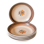 Lot de 5 assiettes creuses en gr�s gien fleuries 1970