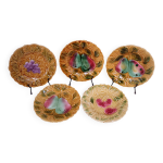 Lot de 5 assiettes � dessert en barbotine sarreguemines d�cor fruits