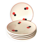 Lot de 5 assiettes  dessert europe de l'est 60's blanc , rouge et noir