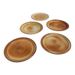 Lot de 5 assiettes  plat principal en grs marron bordure