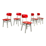 Lot de 5 chaises ton bystrice (thonet) rouge et blanche 1960