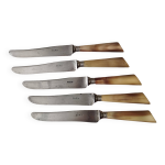 Lot de 5 couteaux  paris  manche en corne et virole en argent.