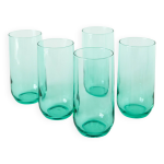 Lot de 5 verres  eau long drink en verre vert, 1970
