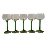 Lot de 5 verres  pieds vert fonc made in france luminarc, 1970 - 16. 5cm