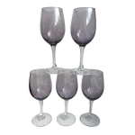 Lot de 5 verres � vin en verre bull� violet ann�es 70
