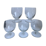 Lot de 5 verres  vin ronds en cristal grav annes 50