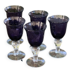 Lot de 5 verres a vin en verre souffl et bull, ligne duo, de style verrerie de biot, non signes,