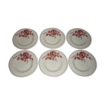 Lot de 6 assiettes creuses anciennes en faence beige et rouge
