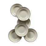 Lot de 6 assiettes creuses faïence ancienne blanche et or moulin des loups orchies acc - 6037 Lot de 6 assiettes creuses faïence ancienne blanche et or moulin des loups orchies acc - 6037