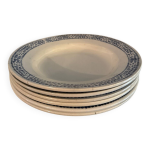 Lot de 6 assiettes creuses vintage mouchet�es bleues et blanches