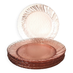 Lot de 6 assiettes  dessert rosaline en verre rose tourbillon