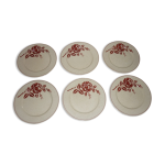 Lot de 6 assiettes plates anciennes en faence beige et rouge