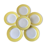 Lot de 6 assiettes plates moulin des loups textures jaune canari annes 50