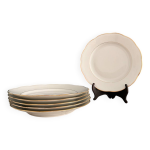 Lot de 6 assiettes plates en porcelaine blanche et liserés dorés Lot de 6 assiettes plates en porcelaine blanche et liserés dorés