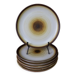 Lot de 6 assiettes plates signées longchamp aspect bûche d 19, 5 cm Lot de 6 assiettes plates signées longchamp aspect bûche d 19, 5 cm