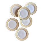 Lot de 6 assiettes plates vintage blanches avec frise jaune et dor�e