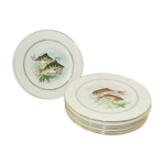 Lot 6 assiettes � poisson anciennes, porcelaine sofafils