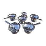 Lot de 6 bols à dessert vintage en acier inoxydable avec 5 cuillères Lot de 6 bols à dessert vintage en acier inoxydable avec 5 cuillères