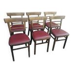 Lot de 6 chaises bistrot ton en bois courbé et assises en skaï rouge vintage. Lot de 6 chaises bistrot ton en bois courbé et assises en skaï rouge vintage.