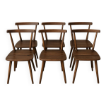 Lot de 6 chaises brutalistes en bois massif