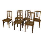 Lot de 6 chaises cann�es en ch�ne art d�co 1930's