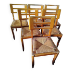 Lot de 6 chaises pailles vintage pierre cruge annes 50