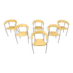 Lot de 6 chaises de salle  manger en cuir jaune par arper italie, annes 1980
