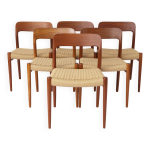 Lot de 6 chaises de salle � manger niels otto moller mod�le 75, ann�es 1950 restaur�es, teck