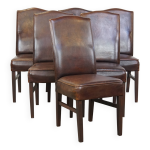 Lot de 6 chaises de salle  manger en peau de mouton fonce avec clous dcoratifs