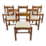 Lot de 6 chaises de salle  manger rustiques en pin et boucle, annes 1960