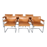 Lot de 6 chaises de salle  manger de sede rh 305 de robert haussmann en cuir cognac