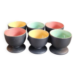Lot de 6 coquetiers noir et couleur en c�ramique