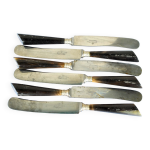 Lot de 6 couteaux de table ancien en corne et en acier sign linder