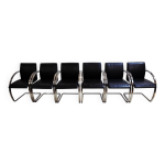 Lot de 6 fauteuils en cuir noir gisberger circa 1980