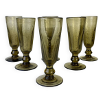 Lot de 6 fltes  champagne en verre bull noir vintage