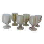 Lot 6 petits verres  pied vin en pierre albtre verte