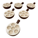 Lot de 6 plats de 6 escargots émile henry poêle céramique beige marron Lot de 6 plats de 6 escargots émile henry poêle céramique beige marron