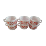 Lot de 6 tasses arcopal scania, dcor de fleurs liberty oranges, annes 70