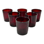Lot de 6 verres en verre color bordeaux annes 70