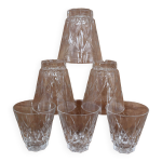 Lot de 6 verres  eau arlequin en verre de cristal de reims 1950