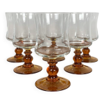 Lot de 6 verres  eau pied ambr , france, vintage