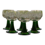 Lot de 6 verres en verre  vin blanc d'alsace. style rohmer. frise grave.