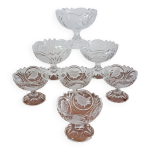 Lot de 7 coupes  dessert en cristal d'arques, passereaux, decor oiseaux