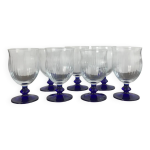 Lot de 7 verres  eaux / vin sur pieds de couleurs beu vintage
