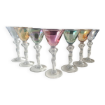 Lot 7 verres liqueur. cristallerie royale bayel. pied cariatides / vnus